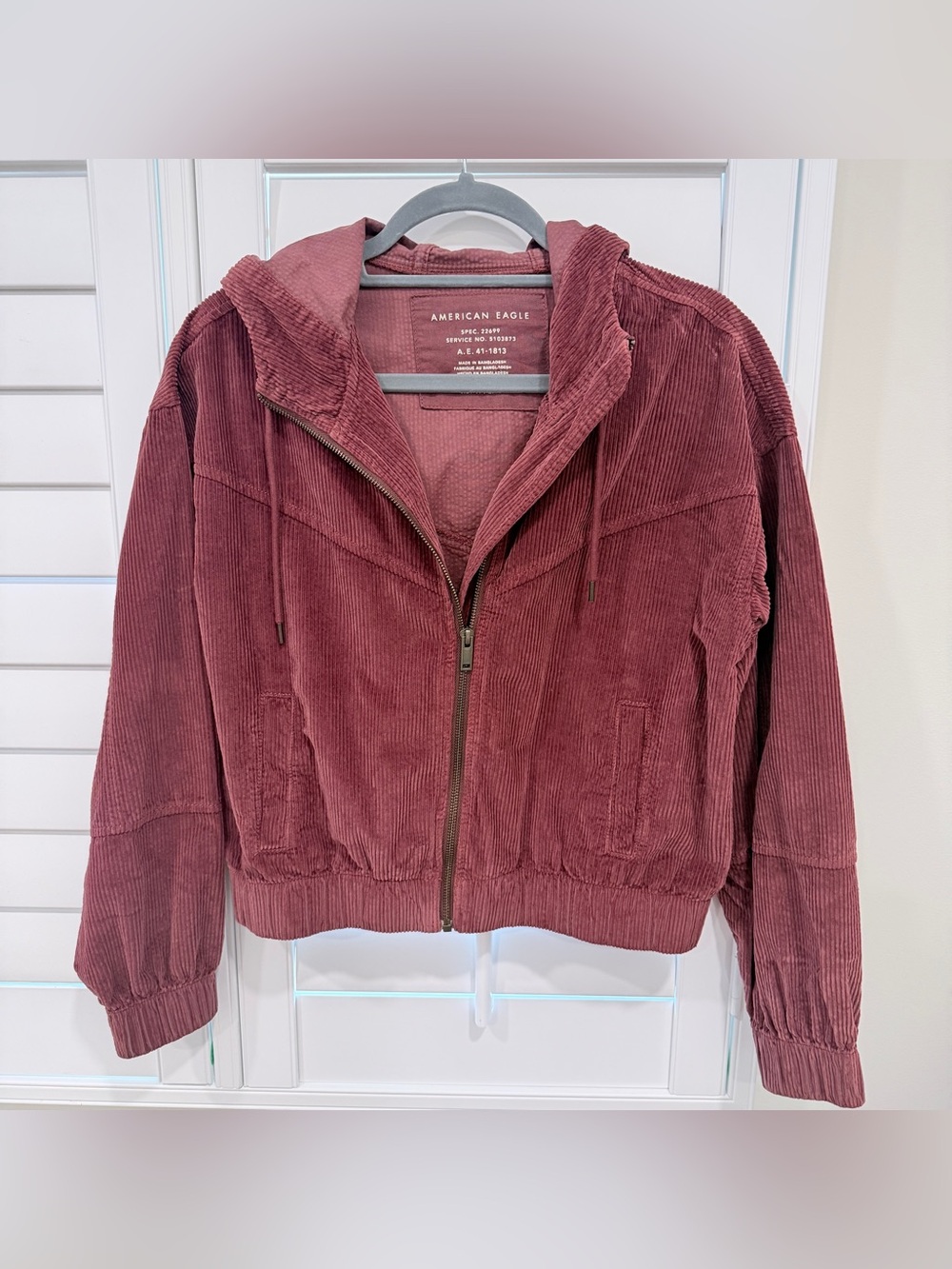 American Eagle Women’s XS Corduroy Hooded Jacket Full Zip Dusty Rose Cotton